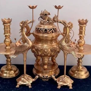 Bộ ngũ sự bằng đồng đỏ 60cm