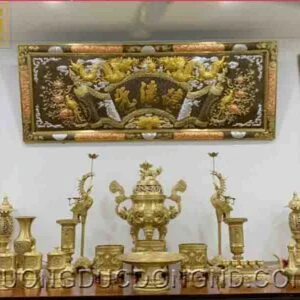 Bộ Đỉnh Đồng Ngũ Sự Màu Vàng Nguyên Bản 55-60cm Bộ Đỉnh Đồng Ngũ Sự