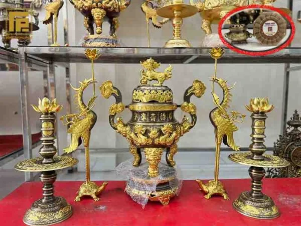 Trọn Bộ Đỉnh Đồng Dát vàng 5 Món Nắp Cuốn Thư