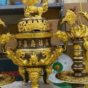 bộ đỉnh đồng dát vàng 40cm