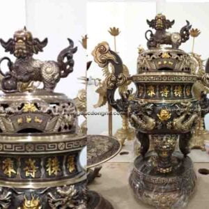 đỉnh đồng ngũ sự song long màu hun
