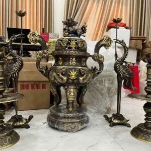Bộ Đỉnh Đồng 70cm Màu Hun Cổ Phù Hợp Bàn Thờ Trên 2m17