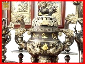 Đỉnh đồng chứ phụng gia tiên 65cm dát vàng phù hợp cho bàn thừo 1m97