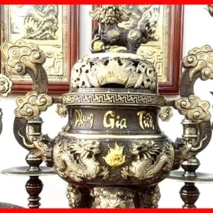 Đỉnh đồng chứ phụng gia tiên 65cm dát vàng phù hợp cho bàn thừo 1m97