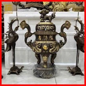 Bộ Đỉnh Đồng Bàn Thờ 2m17 Đỉnh thờ bằng đồng 65cm nặng 36kg