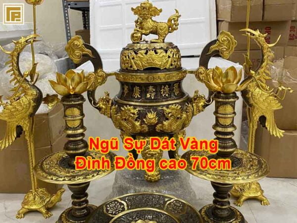 Bộ ngũ sự đỉnh Đồng 70cm