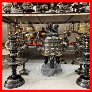 Đỉnh Đồng Khảm ngũ sắc, khảm Tam Khí 65cm