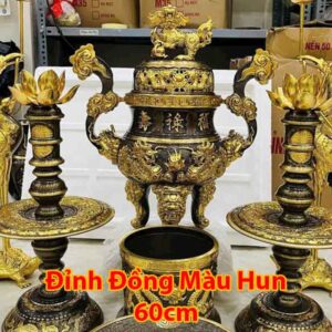 Đỉnh đồng lư đồng 60cm màu hun
