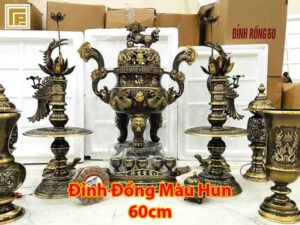 Đỉnh đồng lư đồng 60cm màu hun