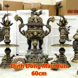 Đỉnh đồng lư đồng 60cm màu hun