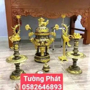 Bộ đỉnh đồng 5 món dát vàng