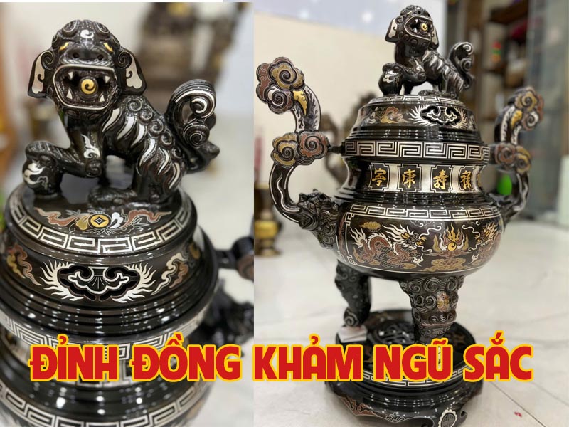 Bộ Đỉnh Đồng Khảm Ngũ Sắc Đẹp Đỉnh đồng Khảm Ngũ Sắc