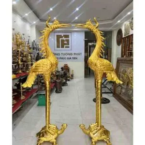 Đôi Hạc Thờ Bằng Đồng Cao 1m67, rùa cõng hạc
