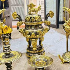 Bộ Đỉnh Đồng Dát Vàng 24k