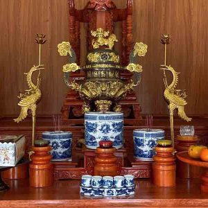 Bộ Tam Sự Đỉnh Đồng Catut Họa Tiết Dát Vàng