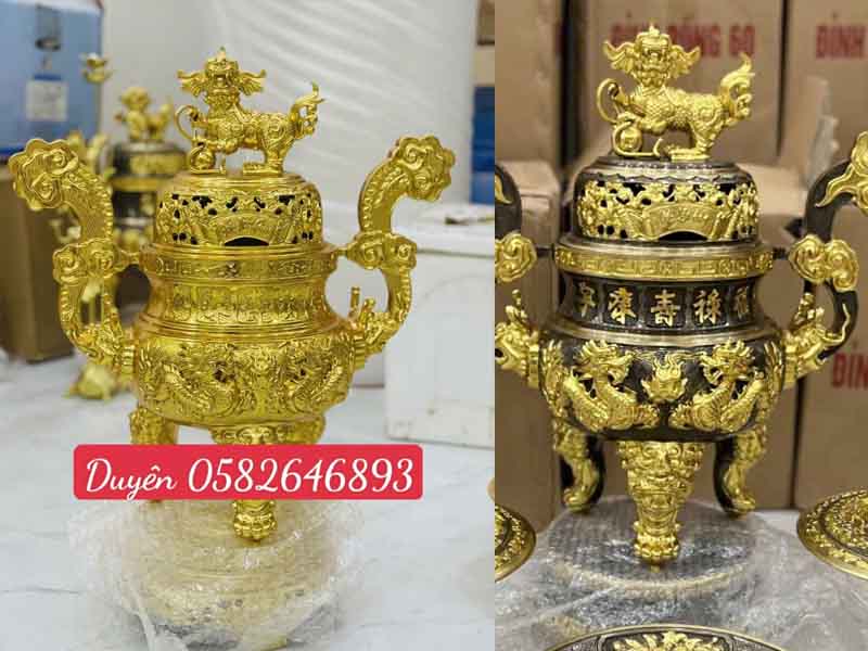 Bộ Đỉnh Đồng Dâng Gia Tiên 70cm Dát Vàng 24k: Nét Tinh Hoa Trên Bàn Thờ Việt Trọn Bộ Đỉnh Đồng Dát Vàng 65cm