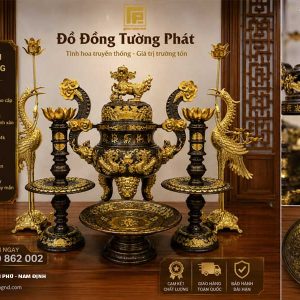Chi Tiết Bộ Đỉnh Dát Vàng 36kg Tại Xưởng Bộ Đỉnh Đồng Dát Vàng