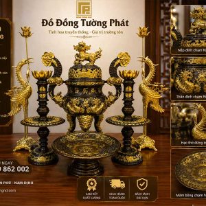 Chi Tiết Bộ Đỉnh Dát Vàng 36kg Tại Xưởng Bộ đỉnh đồng Ngũ Sự Dát Vàng 24k