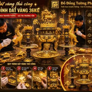 Chi Tiết Bộ Đỉnh Dát Vàng 36kg Tại Xưởng Dát Vàng Thủ Công đỉnh đồng